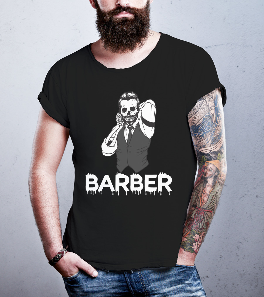 Halloween Barber Skeleton Hairstylist T-Shirt