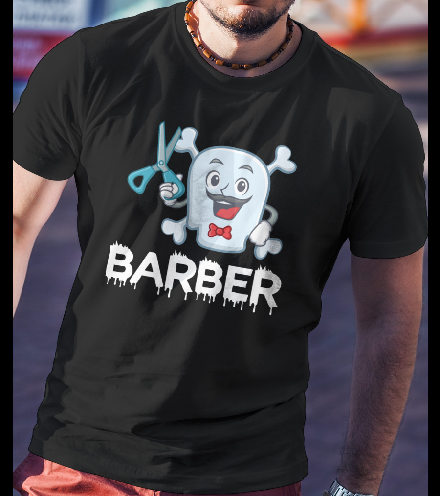Barber Halloween Ghost With Scissors And Bow Tie T-Shirt