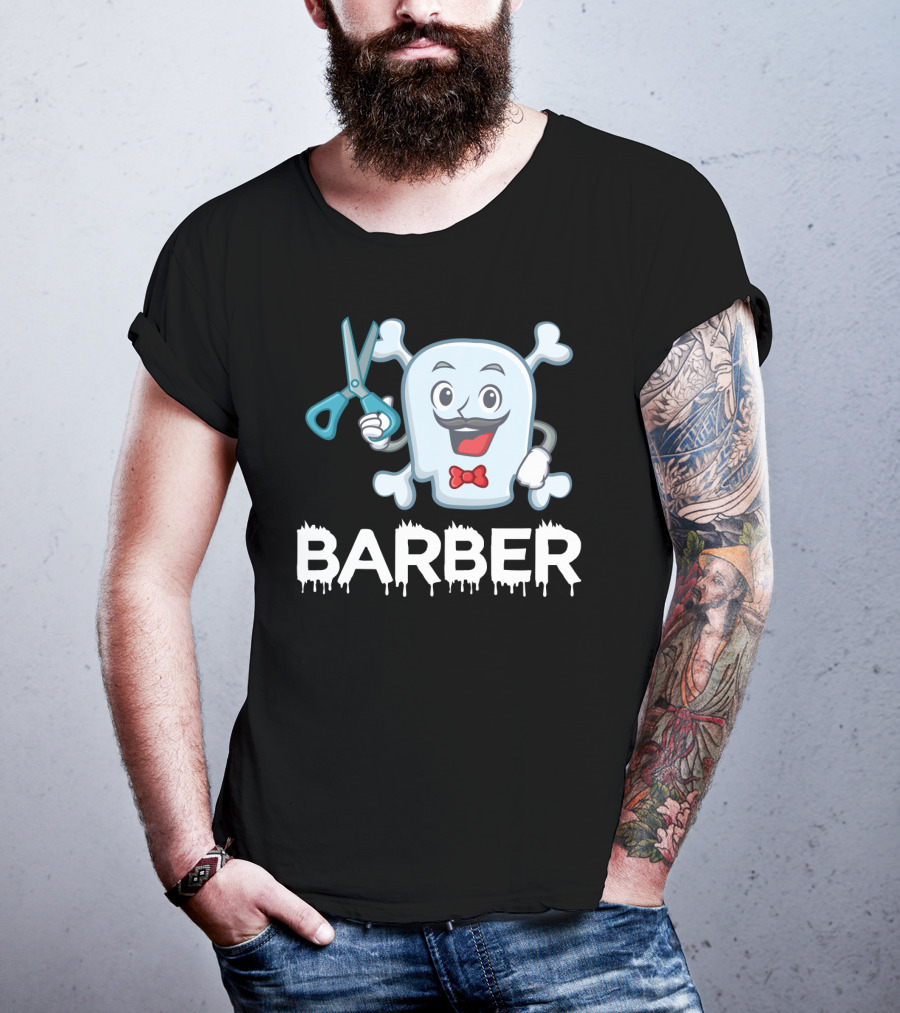 Barber Halloween Ghost With Scissors And Bow Tie T-Shirt