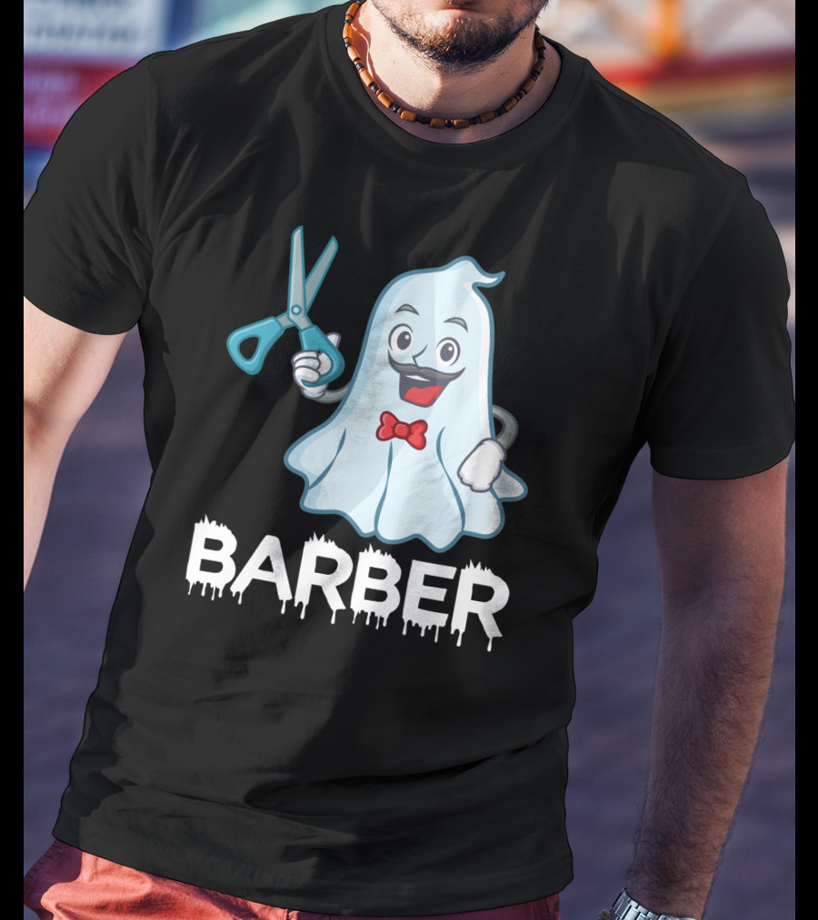 Halloween Ghost Barber Hairstylist Scissors Spirited T-Shirt