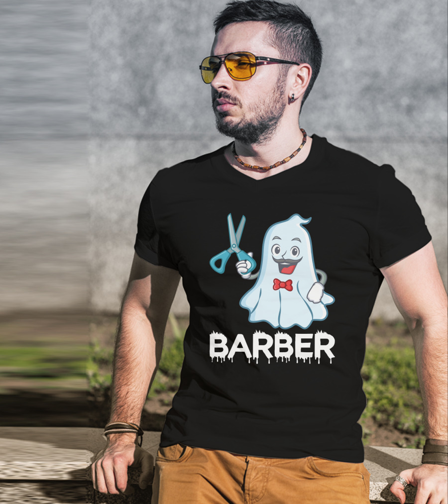 Halloween Ghost Barber Hairstylist Scissors Spirited T-Shirt