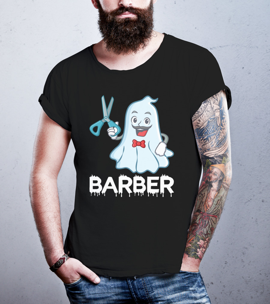 Halloween Ghost Barber Hairstylist Scissors Spirited T-Shirt