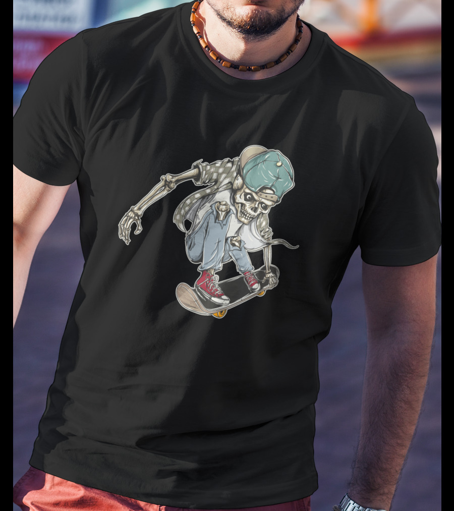 Halloween Skeleton Skateboarding Skull Trick Urban Streetwear T-Shirt