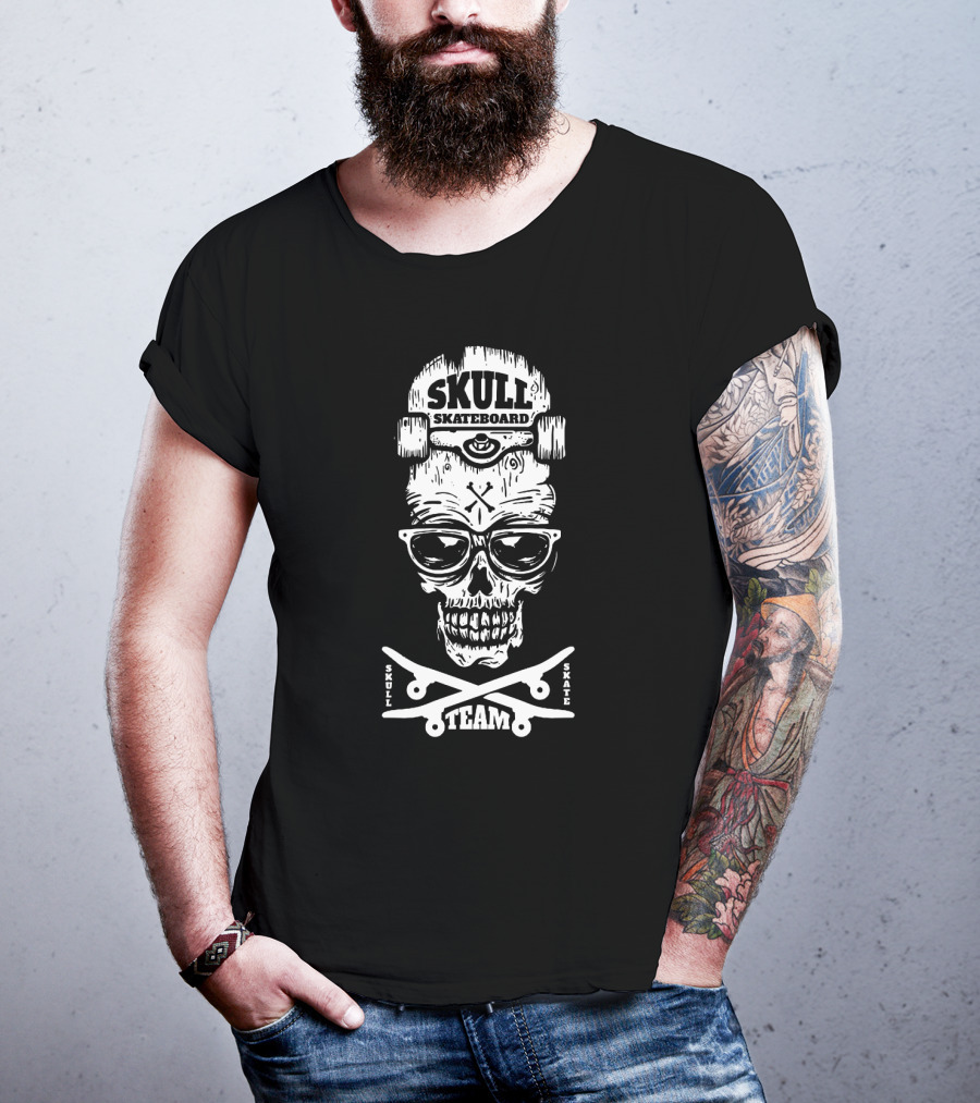 Skull Team Skateboard Halloween Skull Skate Skateboard T-Shirt