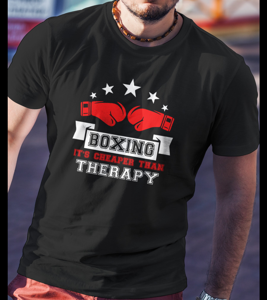 Boxing It's Cheaper Than Therapy Red Gloves Stars Boxer T-Shirt