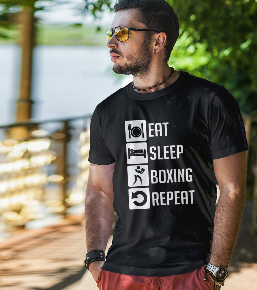 EAT SLEEP BOXING REPEAT Lifestyle Routine Iconic Symbols T-Shirt