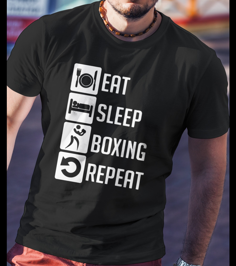 EAT SLEEP BOXING REPEAT Lifestyle Routine Iconic Symbols T-Shirt