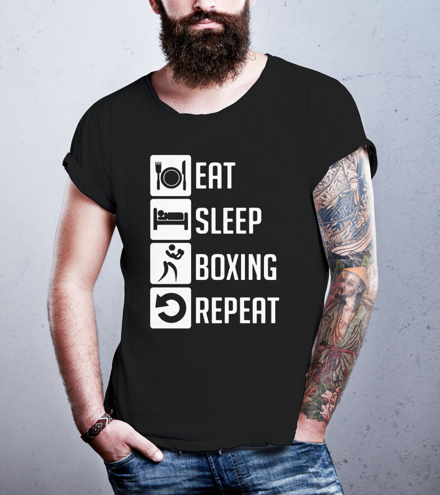 EAT SLEEP BOXING REPEAT Lifestyle Routine Iconic Symbols T-Shirt