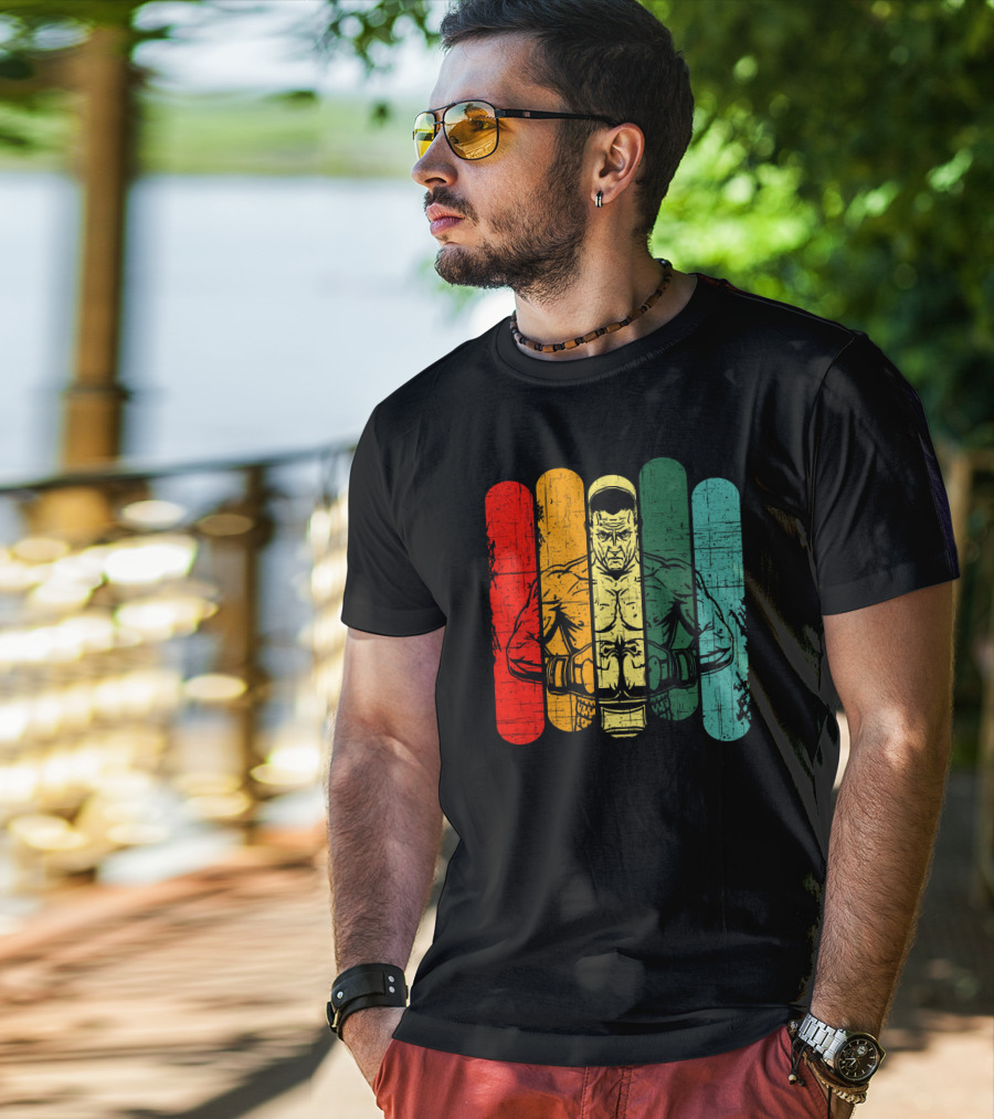 Retro Boxing Champion With Bold Multicolor Stripes T-Shirt