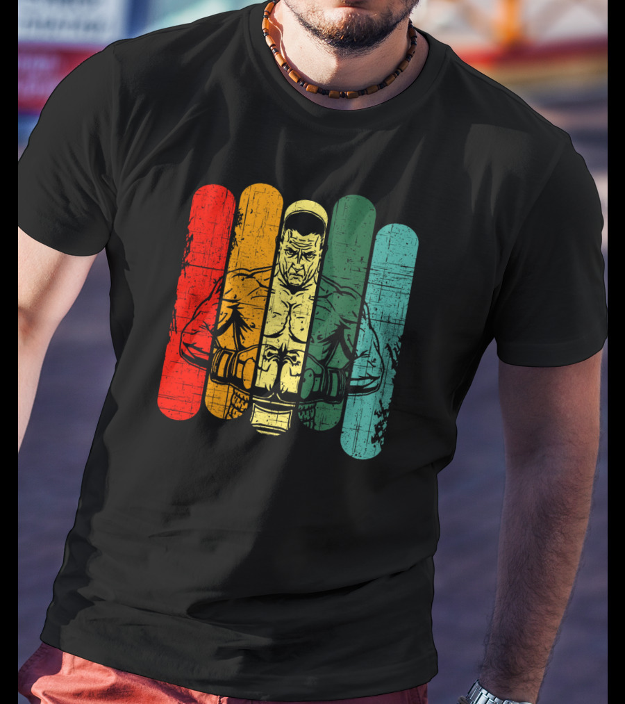 Retro Boxing Champion With Bold Multicolor Stripes T-Shirt