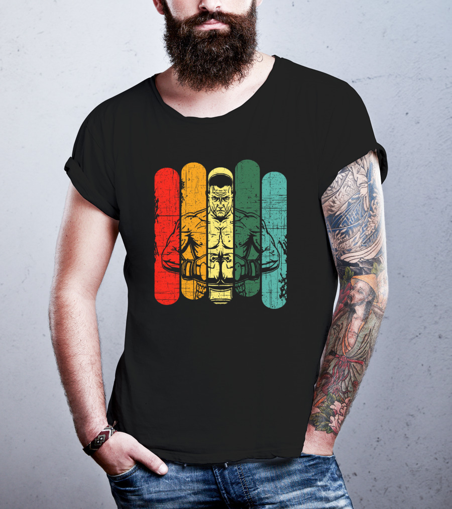 Retro Boxing Champion With Bold Multicolor Stripes T-Shirt