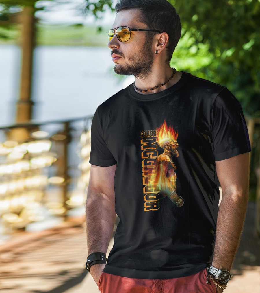 Conor McGregor Fiery Profile MMA Icon With Burning Flame Hair T-Shirt