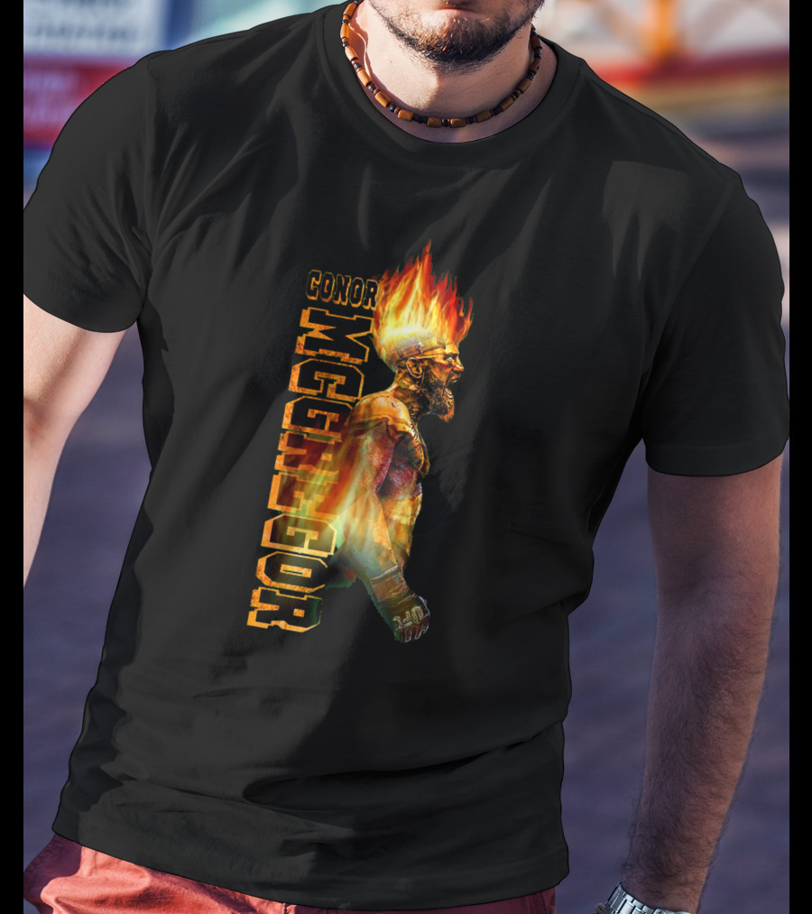 Conor McGregor Fiery Profile MMA Icon With Burning Flame Hair T-Shirt
