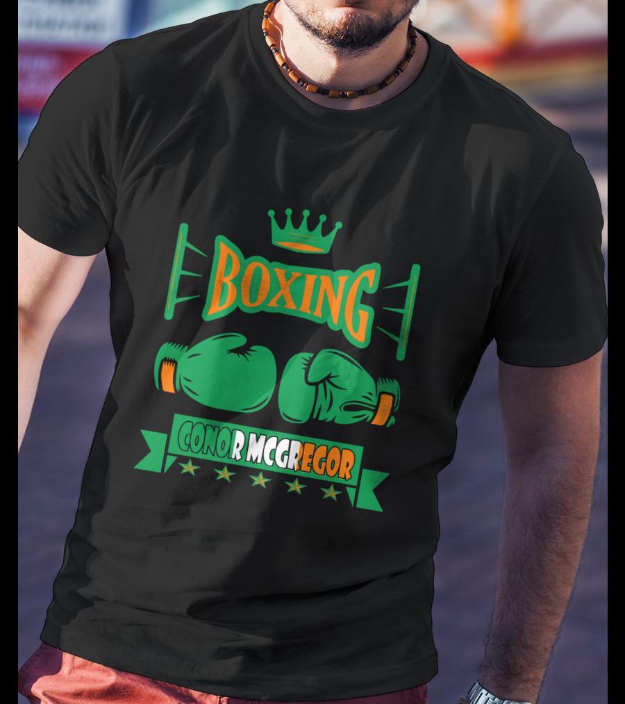 Boxing Conor Mcgregor Green Gloves Crown Stars T-Shirt