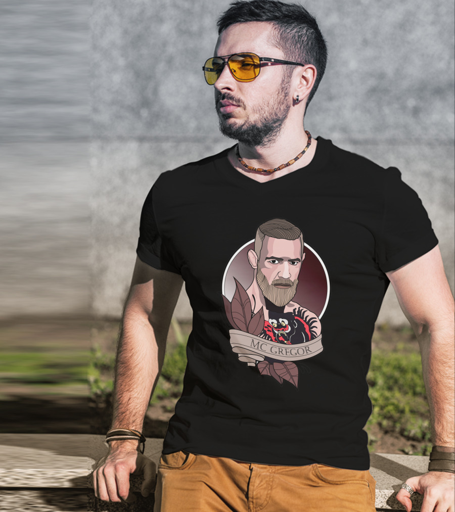 Conor Mcgregor Tattoo Illustration With Banner T-Shirt