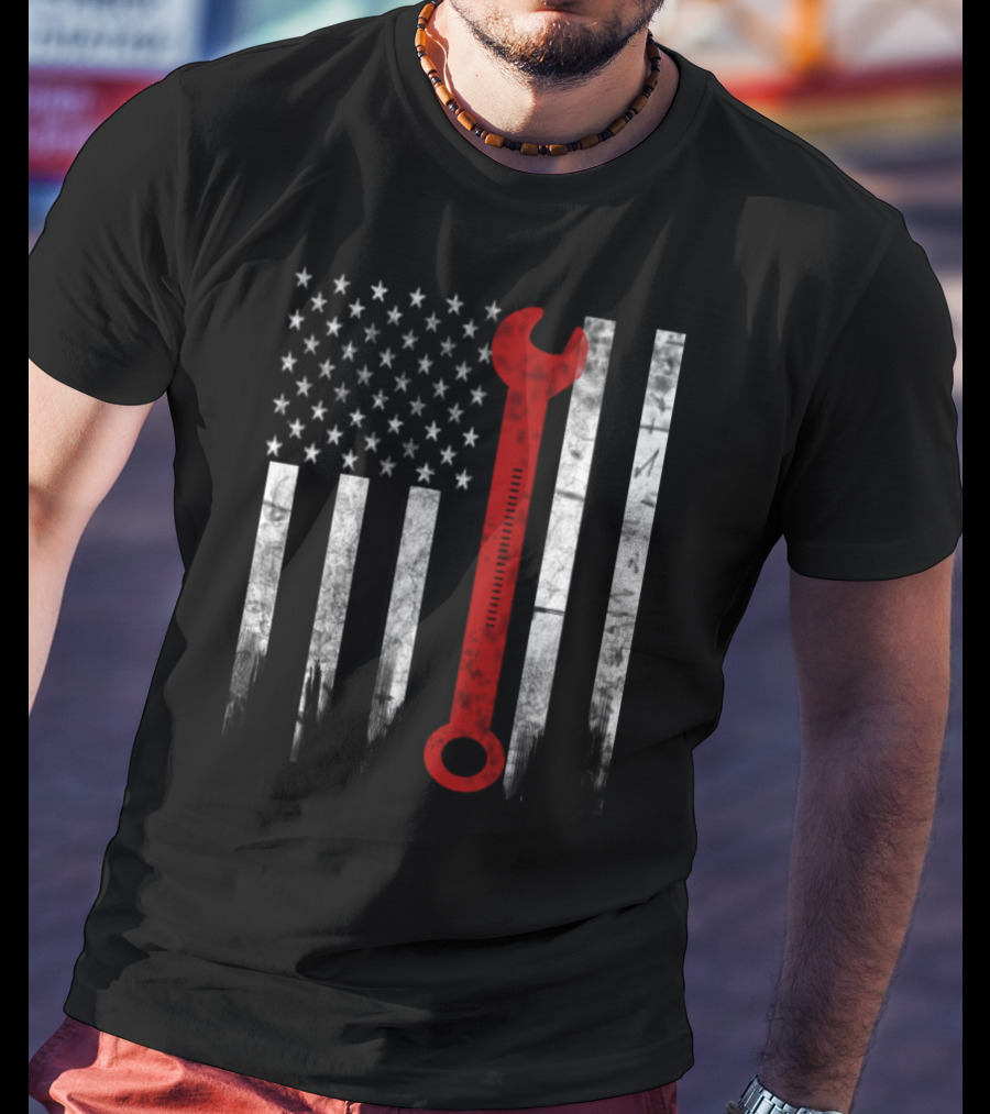 American Flag Wrench Engineer T-Shirt