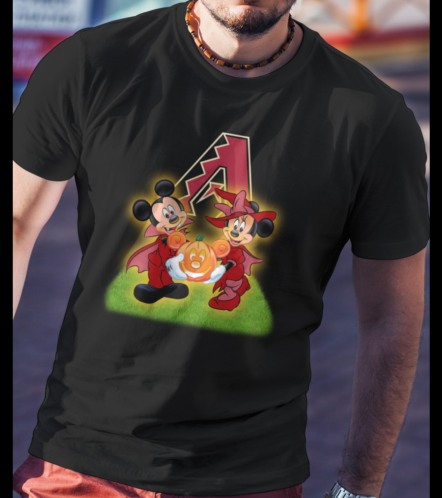 Arizona Diamondbacks Halloween Mickey And Minnie With Pumpkin T-Shirt