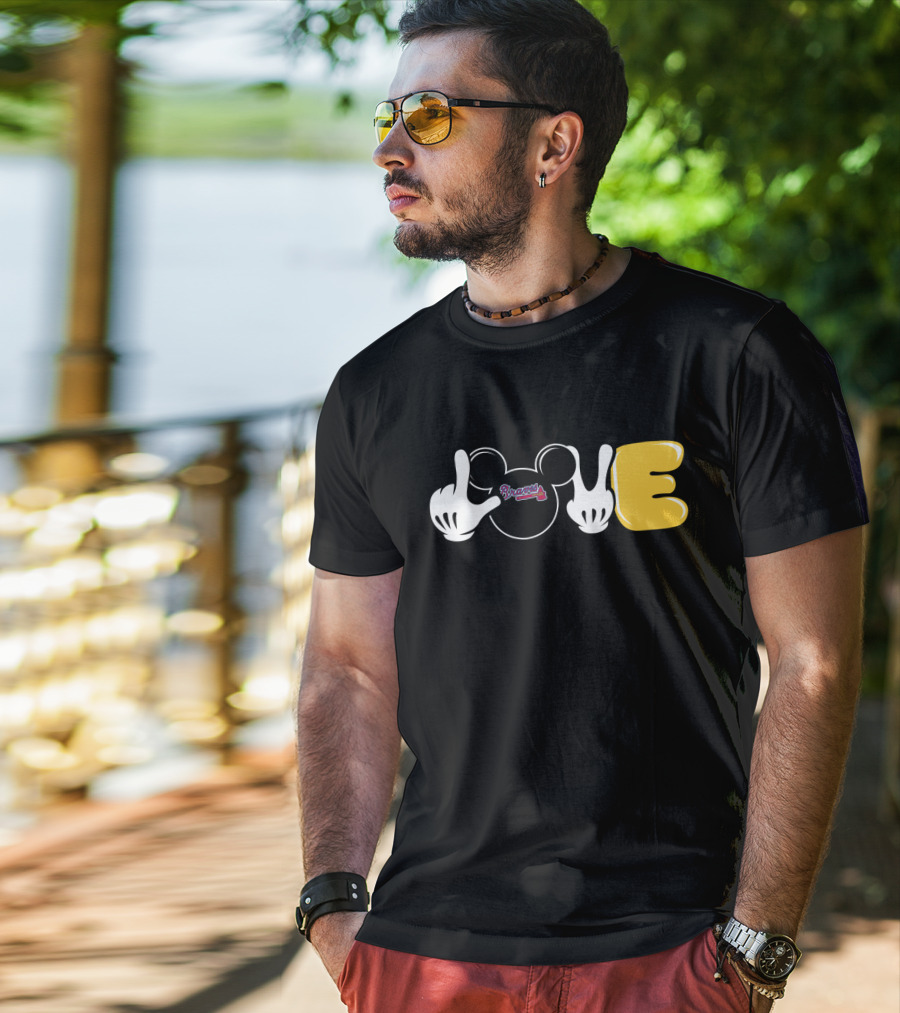 Braves Love With Mickey Mouse Icon And Gloves T-Shirt