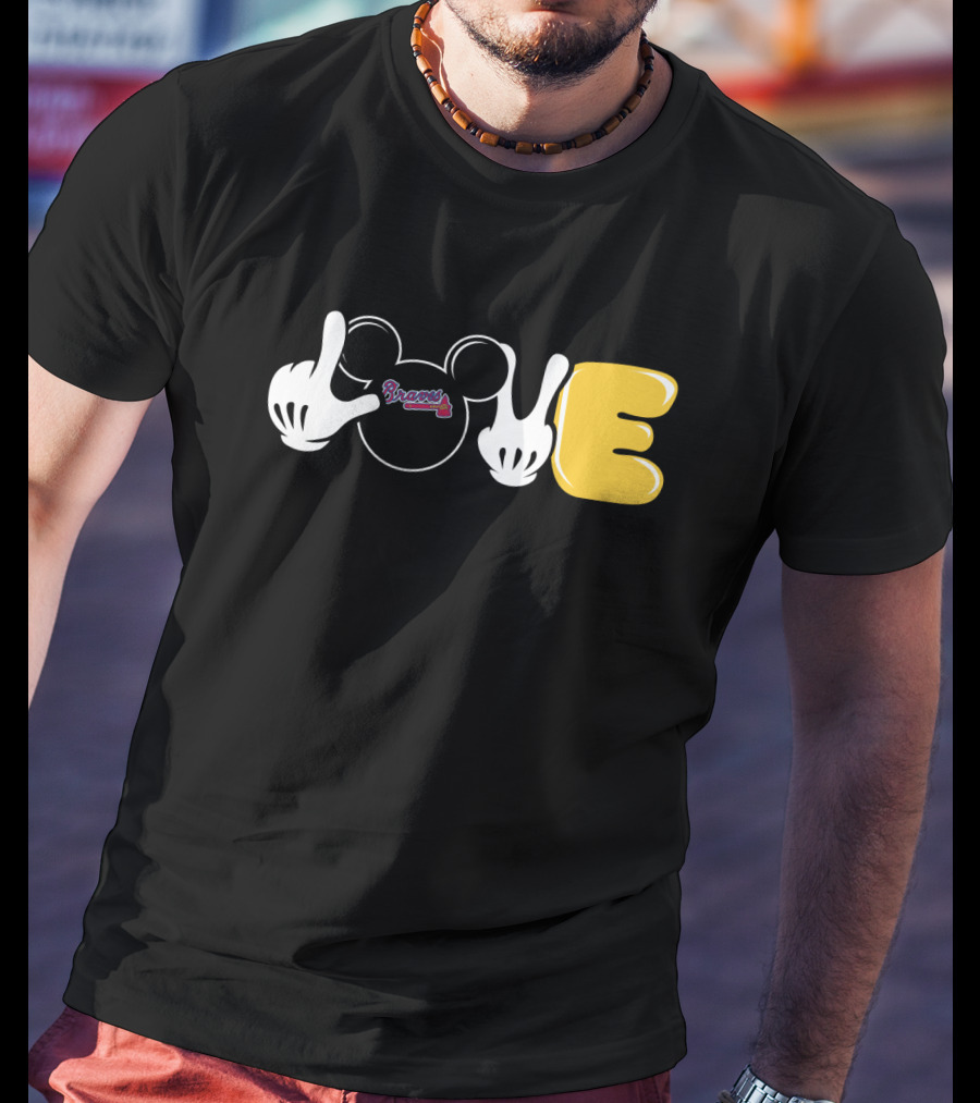Braves Love With Mickey Mouse Icon And Gloves T-Shirt