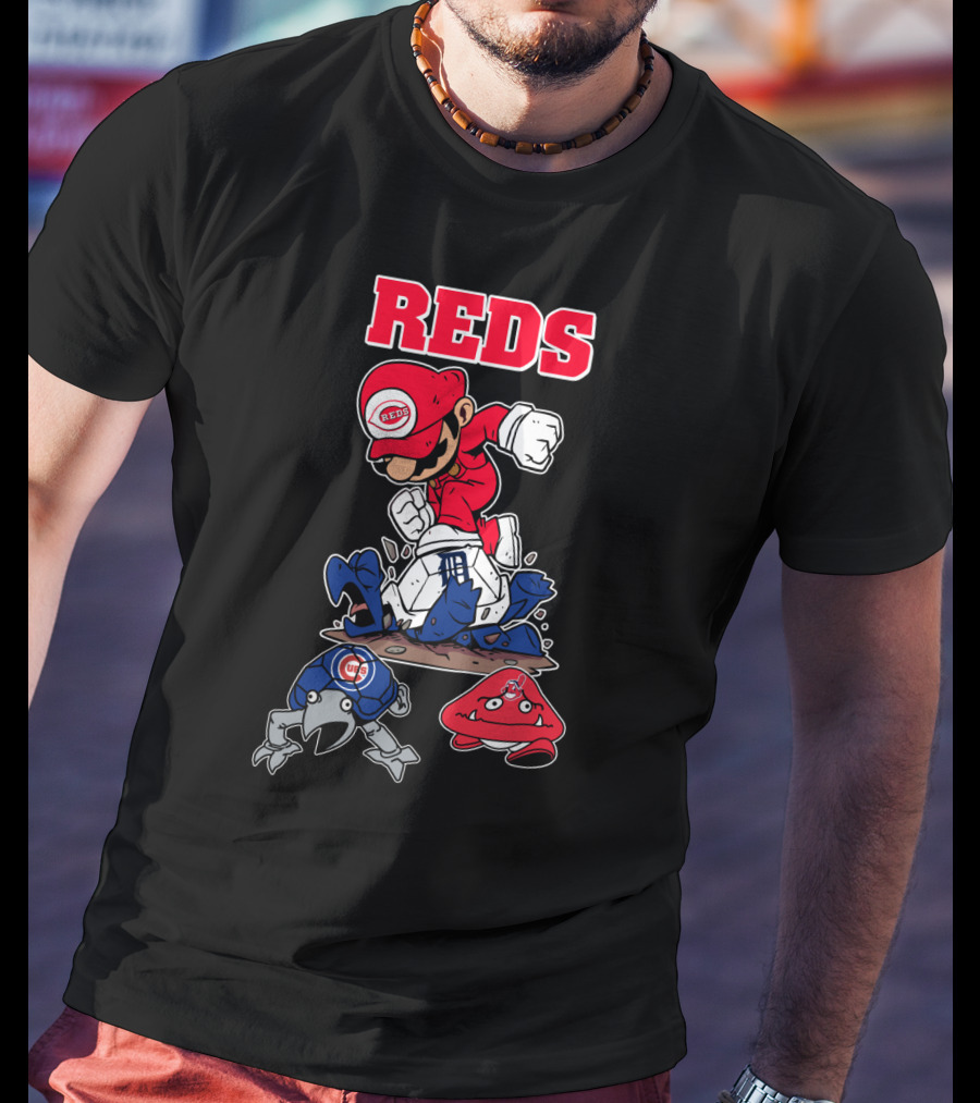 Reds Cincinnati Baseball Super Mario Style Crossover T-Shirt