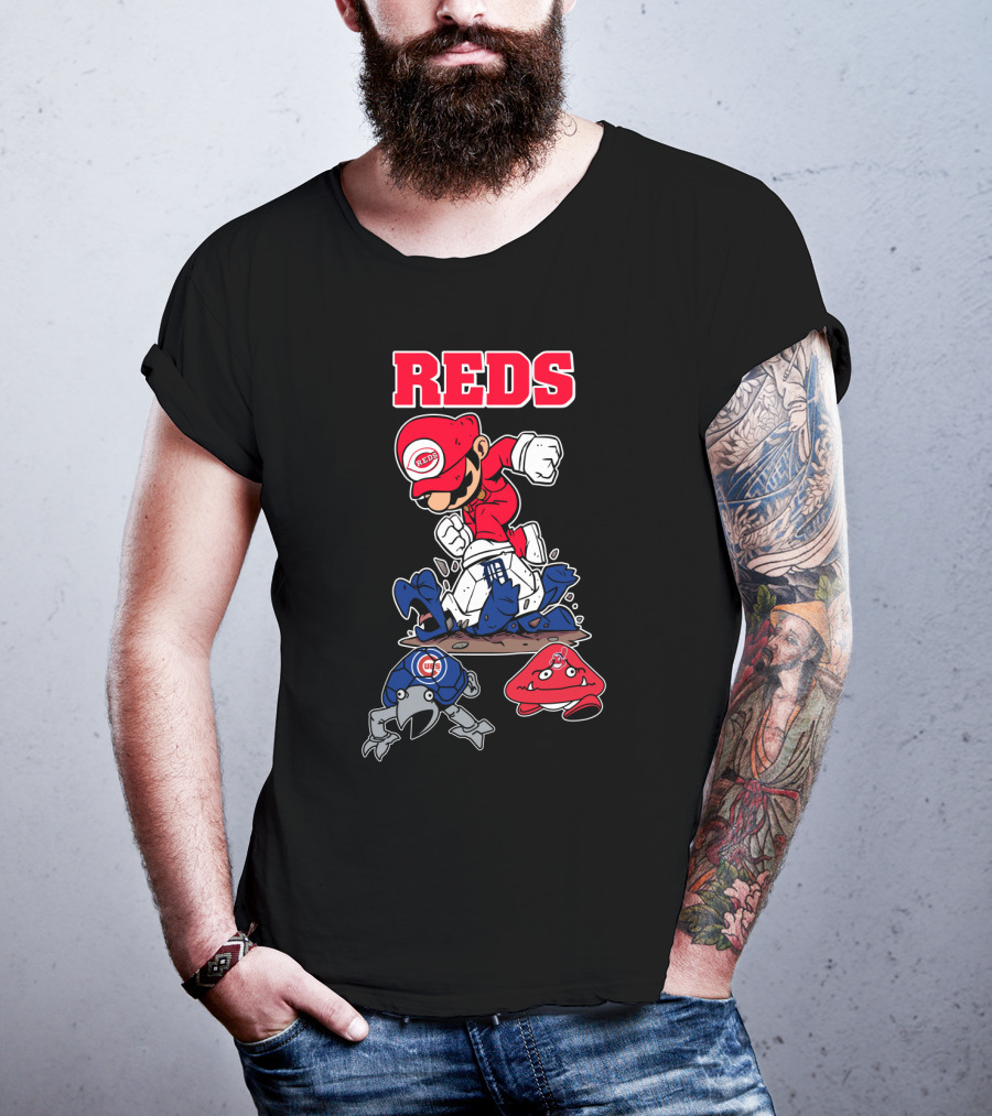 Reds Cincinnati Baseball Super Mario Style Crossover T-Shirt