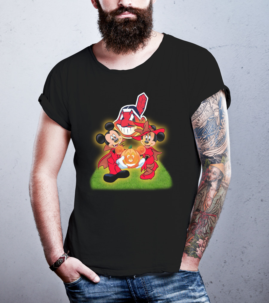 Mickey Minnie Halloween Cleveland Indians Pumpkin T-Shirt