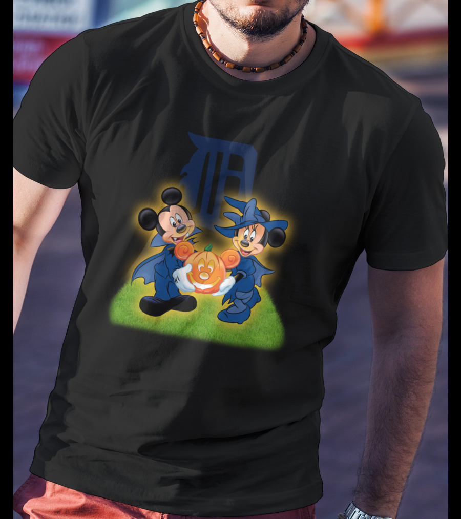 Halloween Detroit Tigers Mickey And Minnie Pumpkin T-Shirt