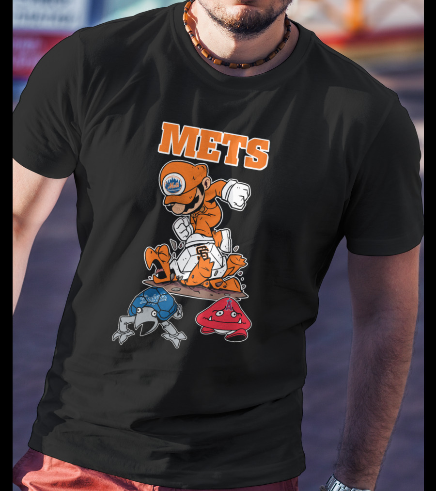 Mets Mario Baseball Crossover With Capsule And Sf Giants Goomba T-Shirt