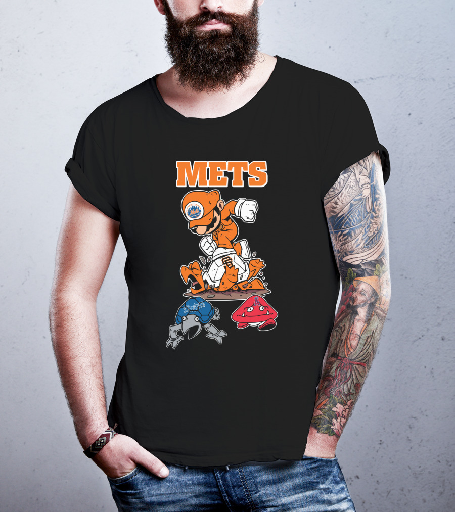 Mets Mario Baseball Crossover With Capsule And Sf Giants Goomba T-Shirt