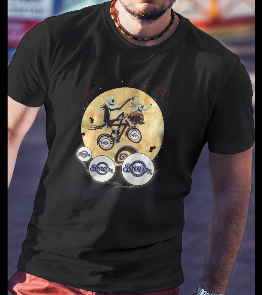 Milwaukee Brewers Halloween Night Moon Bicycle Adventure T-Shirt