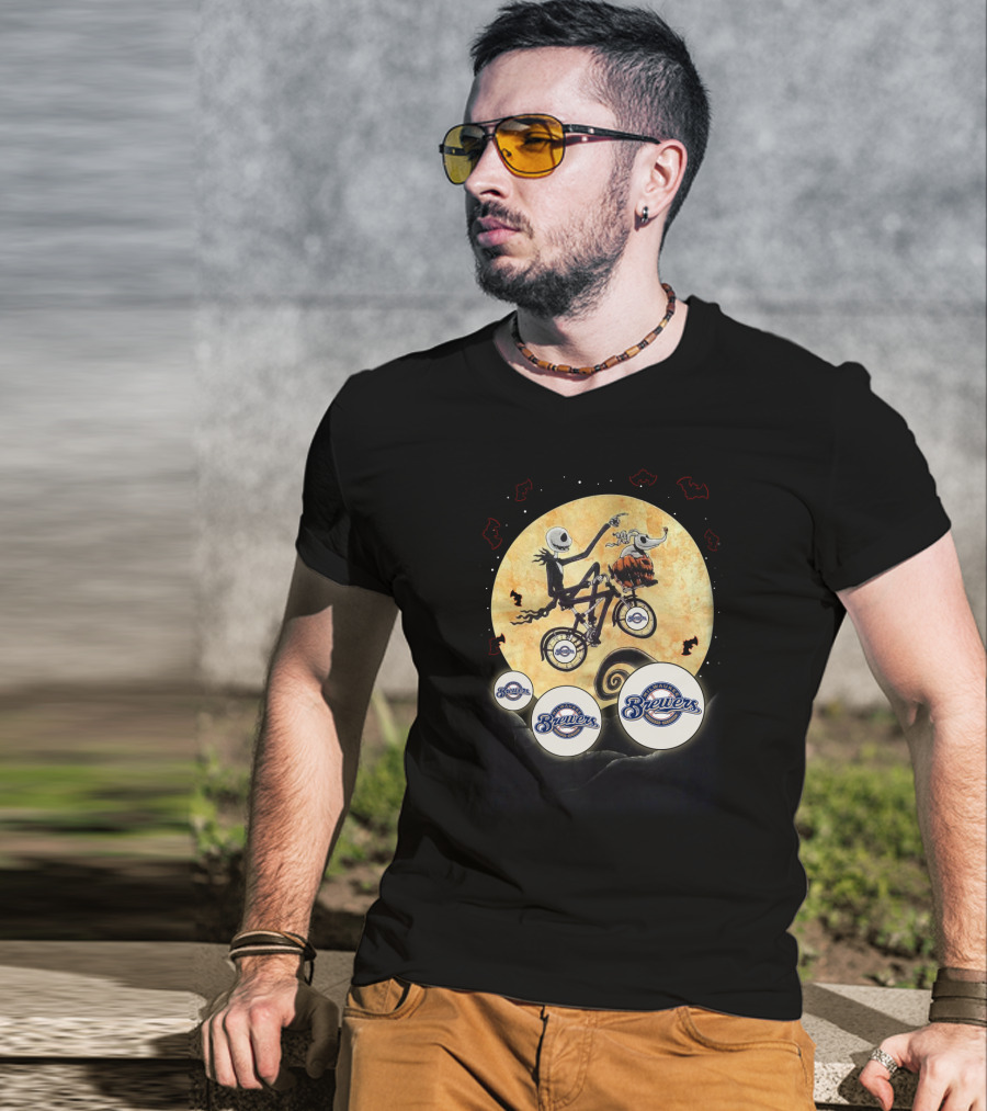 Milwaukee Brewers Halloween Night Moon Bicycle Adventure T-Shirt