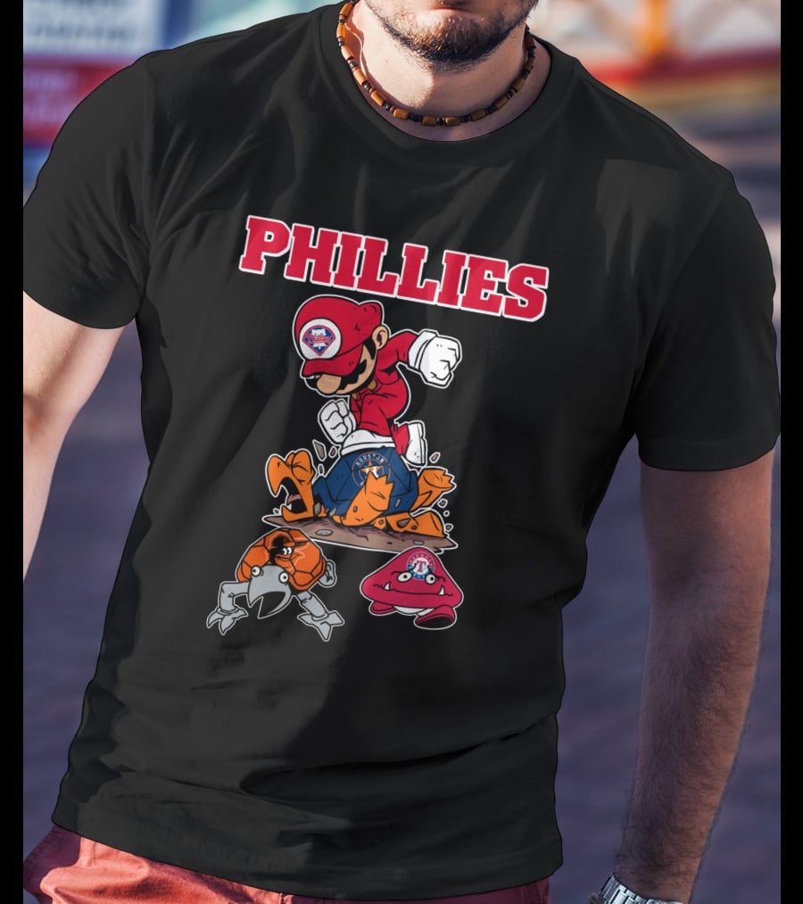 Phillies Mario-Inspired Design With Crab And Hat Characters T-Shirt