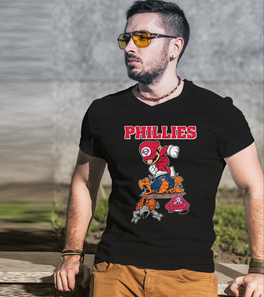 Phillies Mario-Inspired Design With Crab And Hat Characters T-Shirt