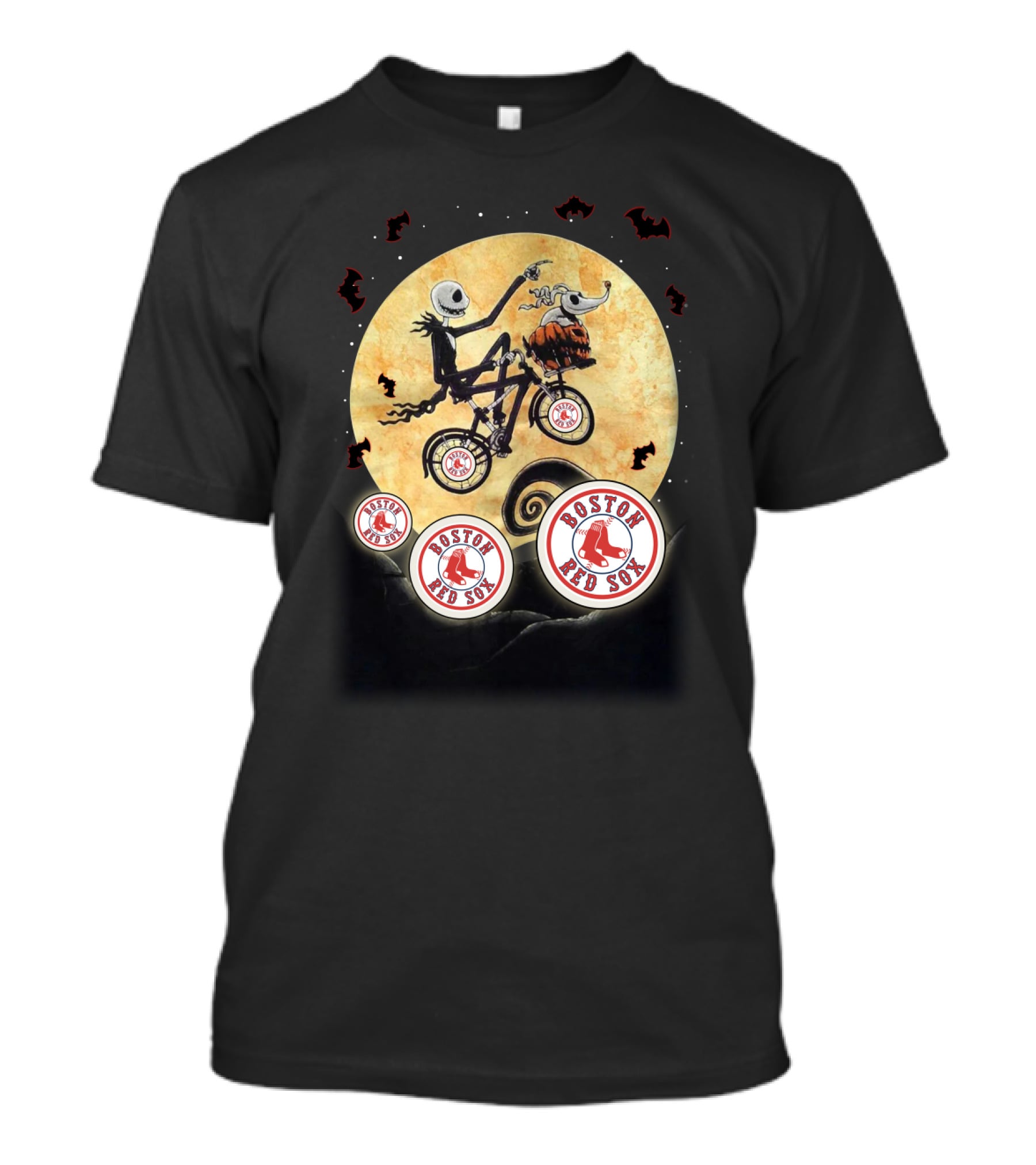 Boston Red Sox Halloween Nightmare Moon Bicycle Scene T-Shirt