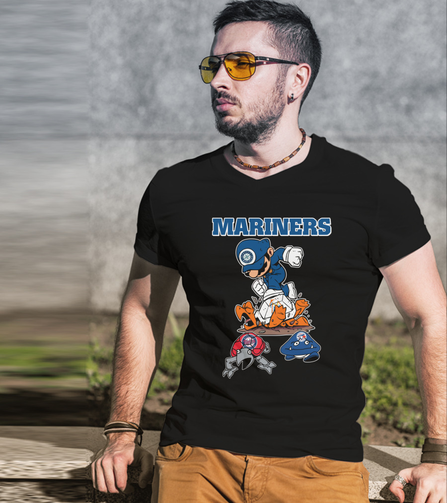Mariners Seattle Baseball Character Action With Mascot Elements T-Shirt