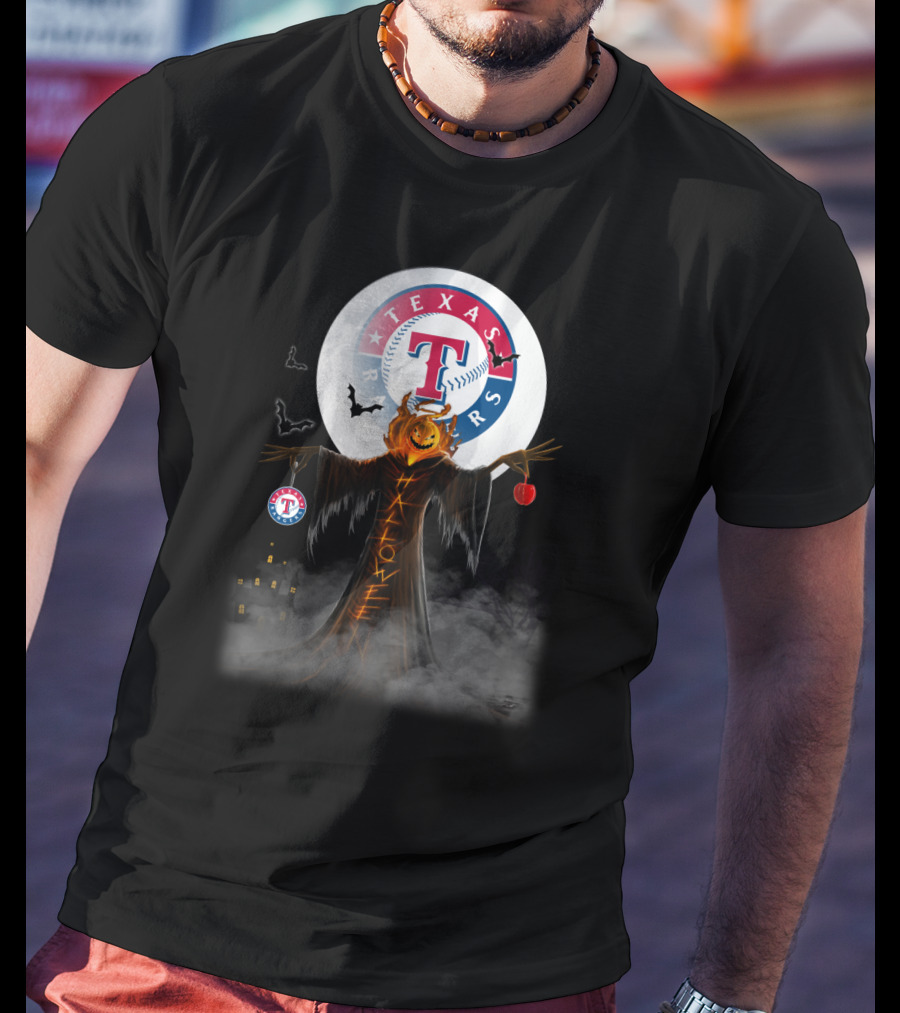 Texas Rangers Halloween Pumpkin Moon Bats T-Shirt