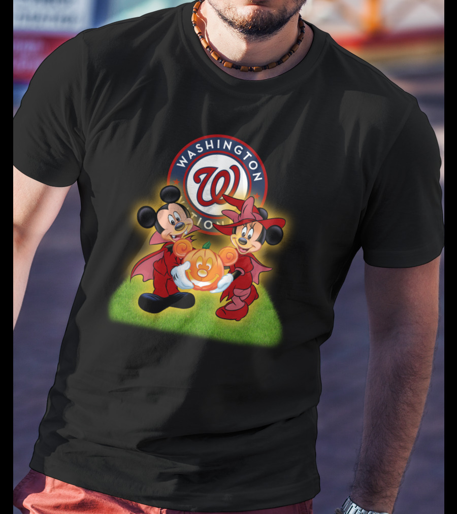 Washington Nationals Halloween Mickey And Minnie With Pumpkin T-Shirt