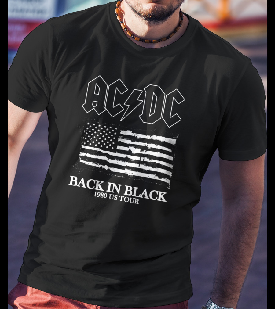 Acdc Back In Black 1980 Us Tour American Flag T-Shirt