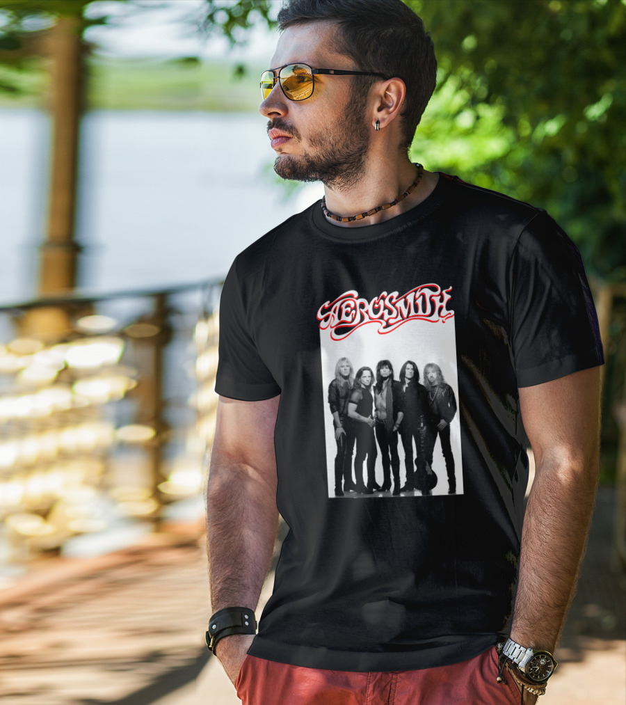 Aerosmith Band Classic Black And White Photo T-Shirt