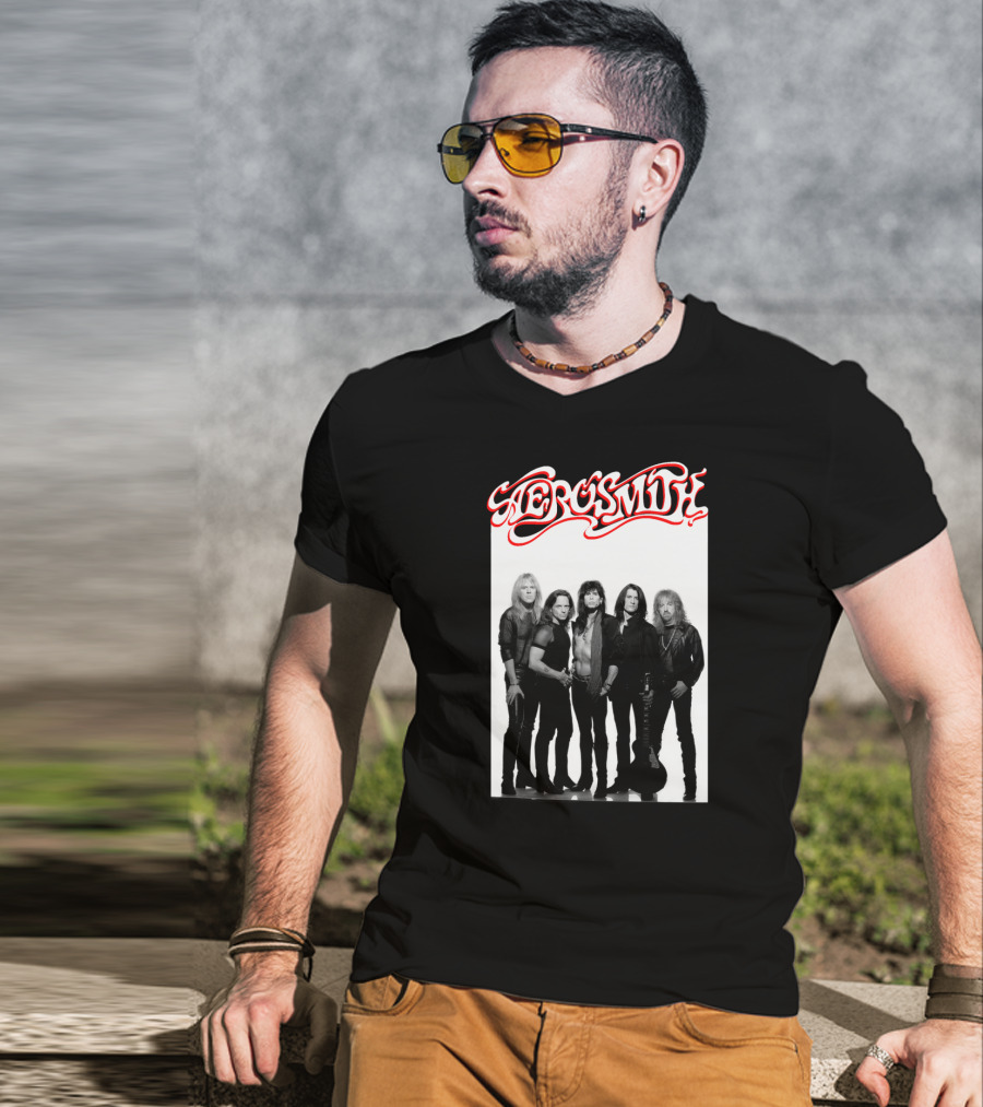 Aerosmith Band Classic Black And White Photo T-Shirt