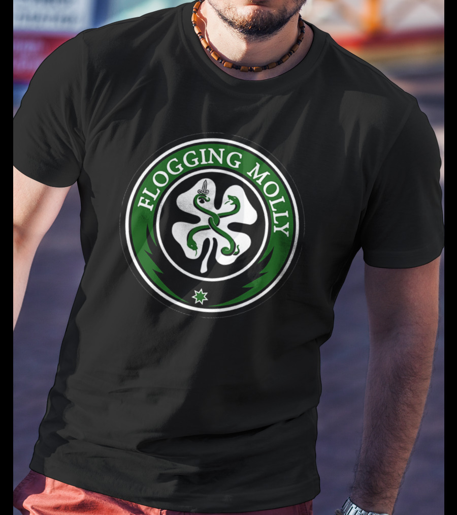 Flogging Molly Clover Emblem With Snake And Sword T-Shirt