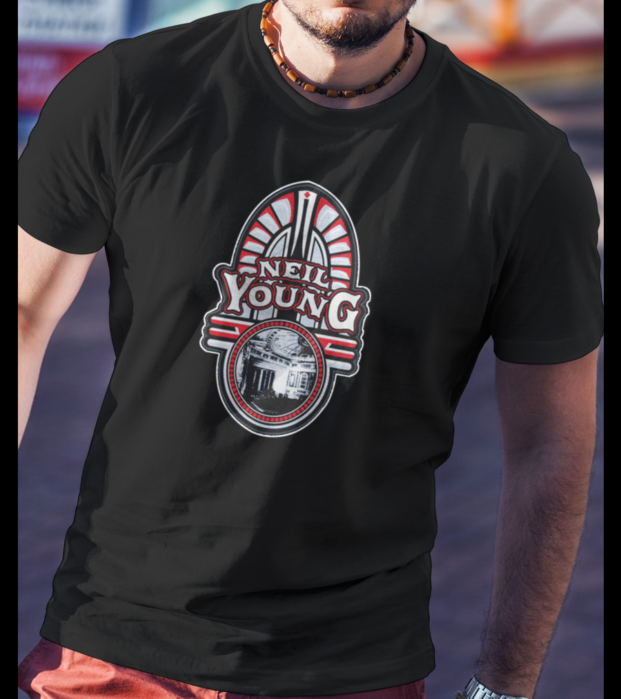 Neil Young Art Deco Inspired Badge With Building T-Shirt