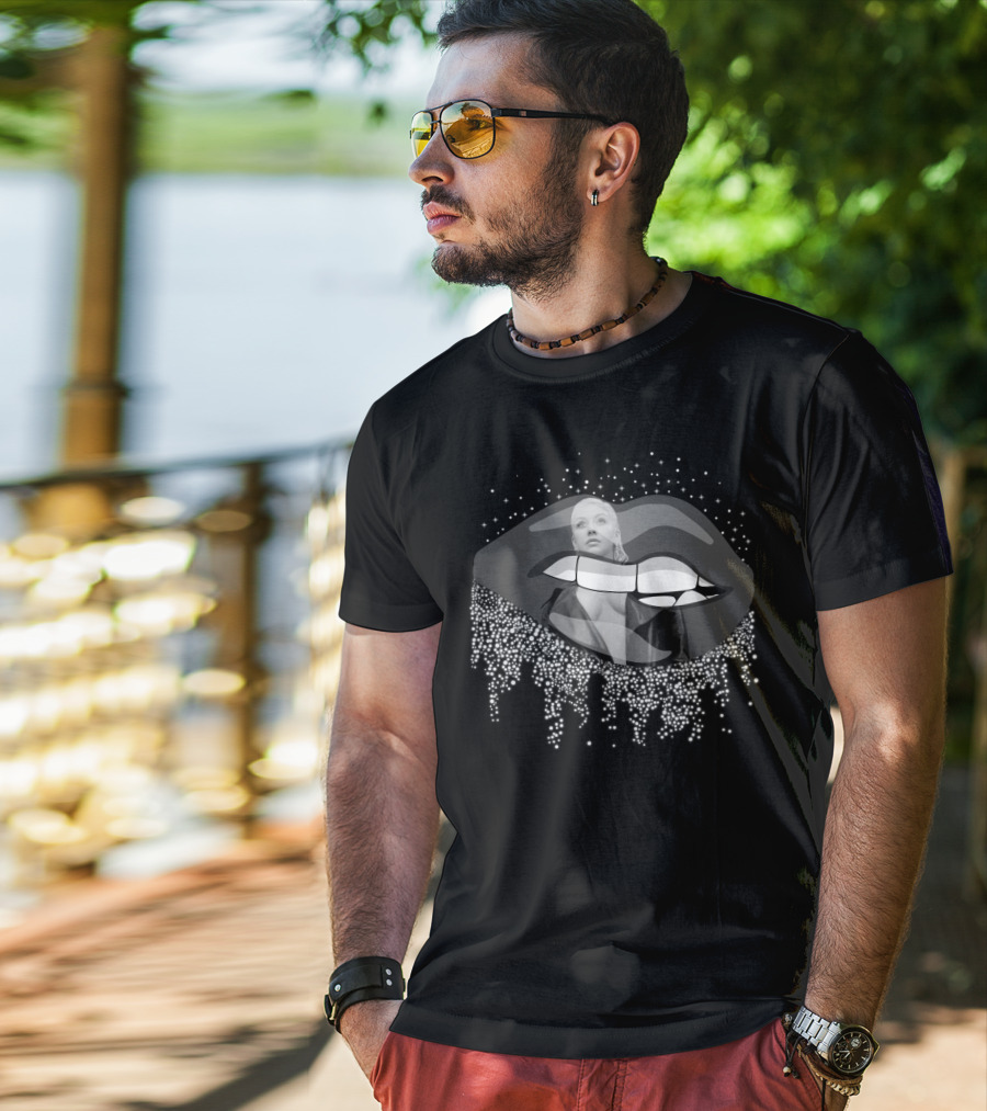 Christina Aguilera Black And White Pop Star Lips And Sparkles T-Shirt