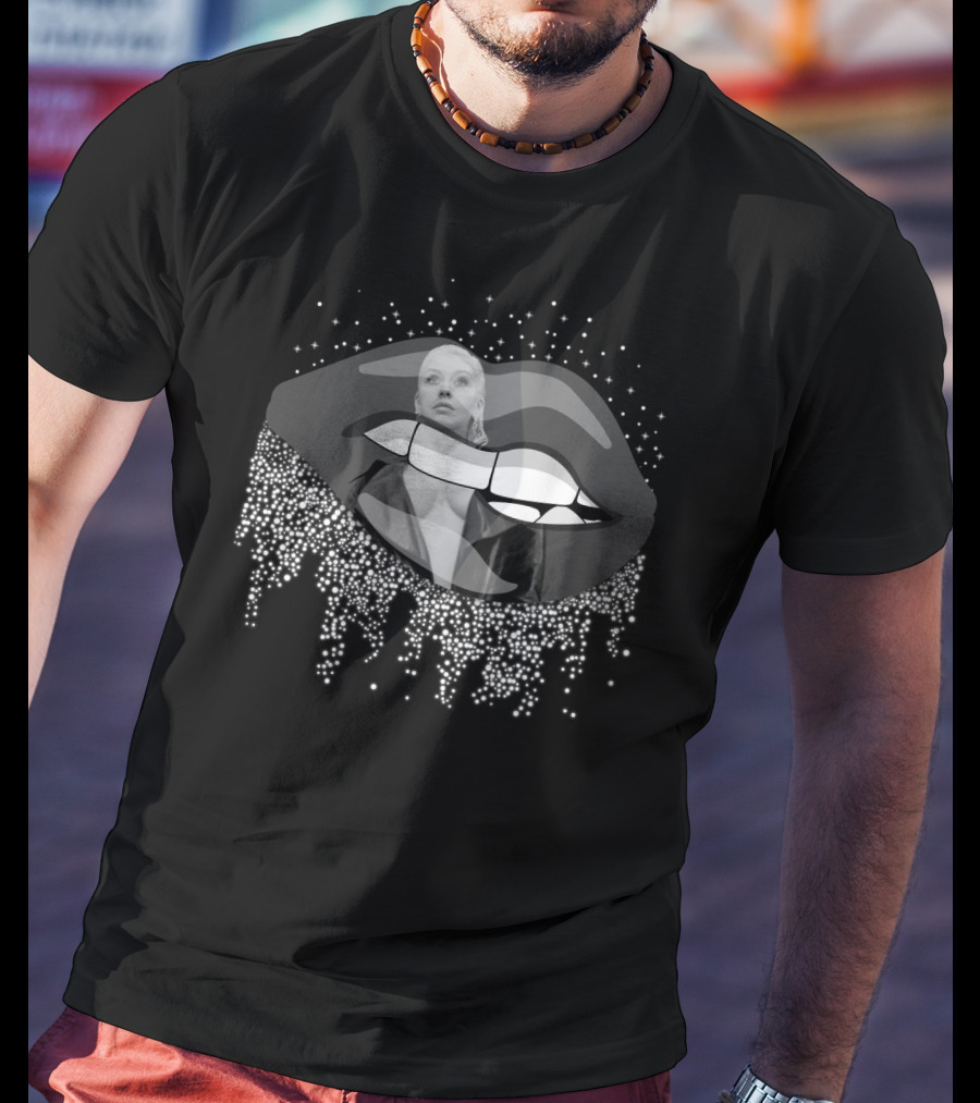 Christina Aguilera Black And White Pop Star Lips And Sparkles T-Shirt