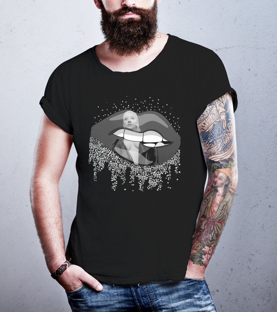Christina Aguilera Black And White Pop Star Lips And Sparkles T-Shirt