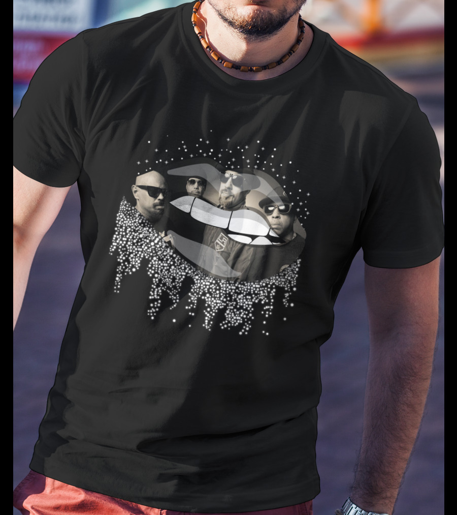 Cypress Hill Band Members Silhouette In Pixelated Lips T-Shirt