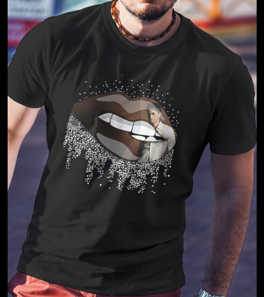 Enrique Iglesias Graphic With Sparkling Lips T-Shirt