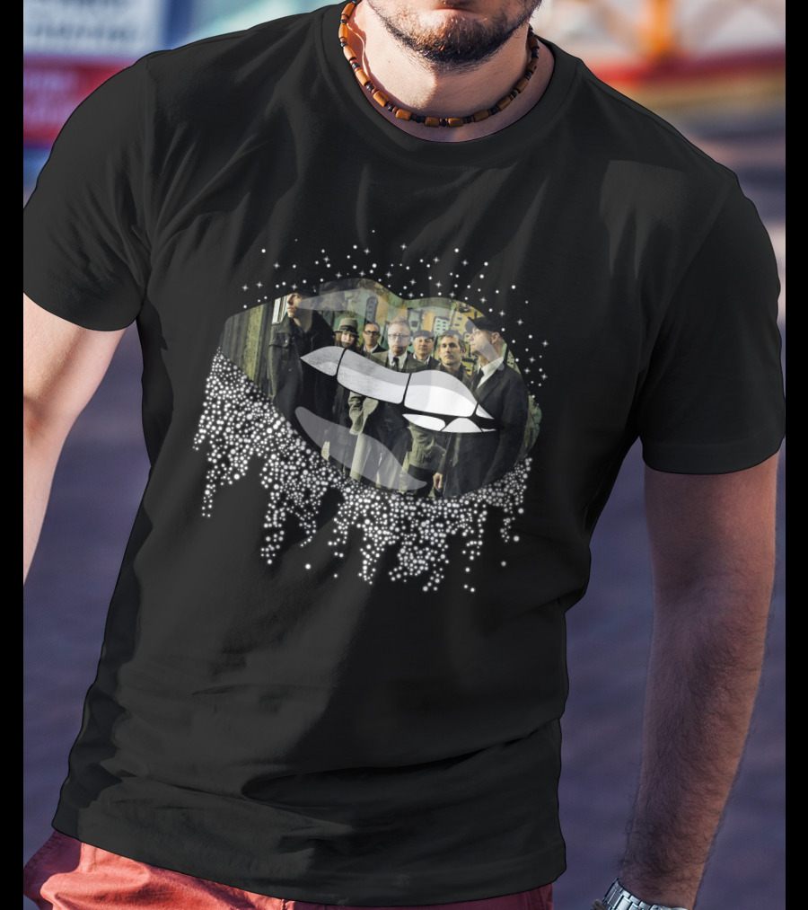 Flogging Molly Band Members Inside Luminous Lips With Dripping Sparkle Effect T-Shirt