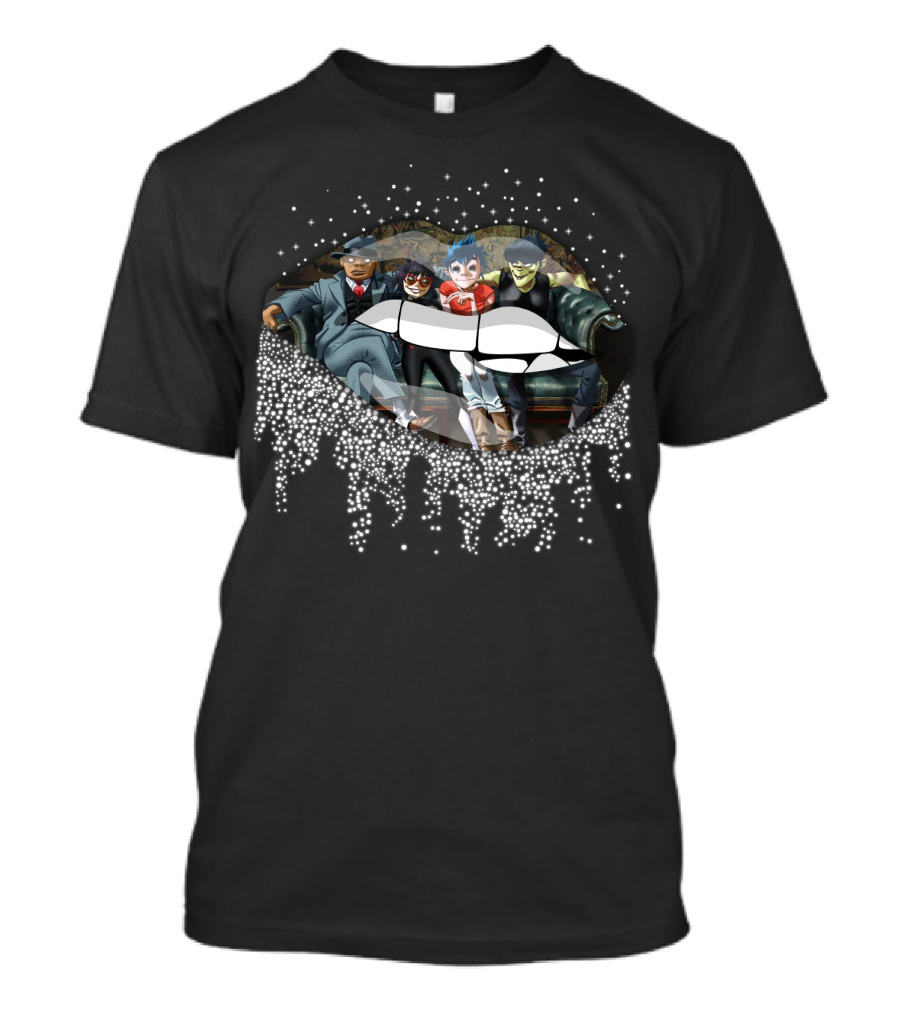 Gorillaz Band Members Sparkling Lips Artwork T-Shirt
