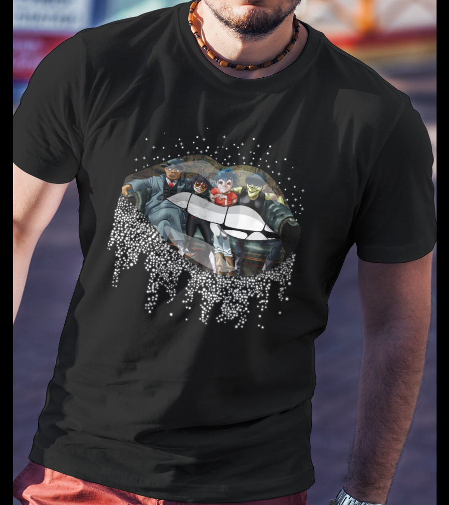 Gorillaz Band Members Sparkling Lips Artwork T-Shirt